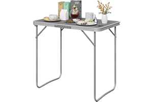 eSituro Table Pliante Camping, Table de Camping, Table Pliante Extérieure, Table de Pique Nique avec Poignée, Table de Jardin, Table d'appoint 80x50x70 cm, en Métal et MDF, Gris SCPT0033