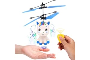 BUOSHA Guanan Mini unicornio con mando a distancia y cable USB, diseño de unicornio volador con efecto de luz LED y hélice, controlado a mano, para niños a partir de 6 años