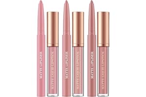 HQDA 6Pcs Matte Liquid Lipstick Lip Liner Set, Velvety Nude Lipgloss Waterproof Non-Stick Cup Not Fade Liquid Lipstick Lipliner Make Up Gift Set (Set E)
