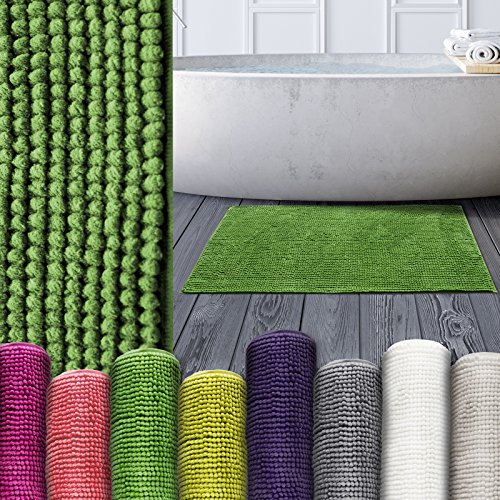 Chenille Badematte Coral | moderner Microfaser Badvorleger in Trendfarben | ÖKO TEX Standard 100 | Komfortgröße 50x80 cm für Badezimmer | Hellgrün