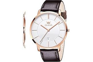 OLEVS Mens Wrist Watches Ultra Thin 6.5mm Minimalist Business Dress Waterproof & Date & Leather Strap Slim Watches for Men