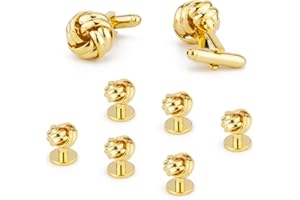 UJOY Cufflinks & Studs Set 1Pair Cufflinks & 3Pair Tuxedo Studs Mens Jewelry Kit with Gift Box - Elegant Shirt Buttons with Cufflink Box Black Polishing Cloth for Valentine Day, Father 's Day Prese-nt