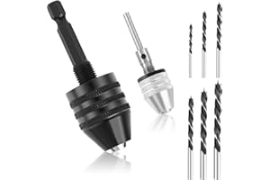 AILUYA 2 Portabrocas Taladro con 6 Brocas MetáLicas, Mandril para Taladro 0,6-8mm Accesorios Taladro 0,3-3,4mm, Portabrocas Sin Llave Taladro para Microtaladros, Herramienta De ConversióN