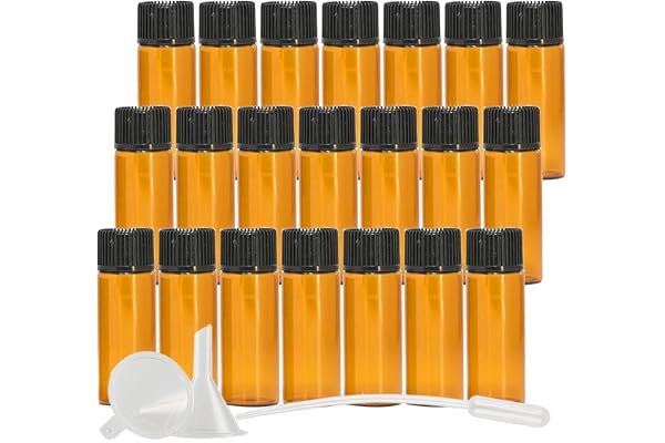 TIANZD 25 Pièces Mini 5ml Bouteilles en Verre D'huile Essentielle avec Orifice Réducteur, Flacons en Verre Vides apour Huiles Essentielles Aromathérapie