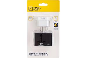 Travel Blue Universal Adaptor with Dual Port USB, Compatible with Over 150 Countries, UK, Europe, US/AUS Plugs