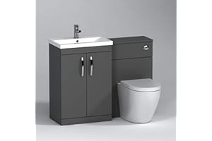 ROYAL BATHROOMS 1100mm Modern Indigo Grey Gloss Bathroom 2 Doors Mid-Edge Vanity Unit Basin Sink & Elva Pan + Toilet Furniture Set