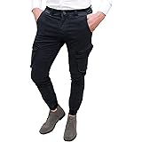 Evoga Pantaloni Uomo Cargo in Cotone con tasconi Laterali Slim Fit Chino Jeans
