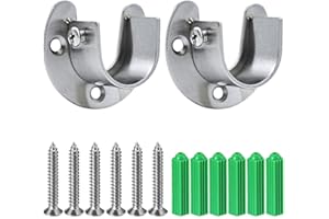 PVEATH Douilles de Poteau de penderie en Acier Inoxydable, 2pcs Extrémité de Tige de penderie Robuste soutient Le Support de Tige de Bride avec vis, en Forme de U, Installation/Retrait Facile