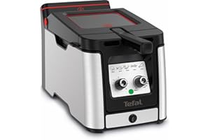 ‎TEFAL Tefal Clear Duo Fritteuse, frittieren mit weniger Rauch/Gerüchen, Kapazität 1,2 Kg, Thermostat, Timer, großes Sichtfenster ohne Beschlagen, spülmaschinenfest, schwarz, Edelstahl, Friteuse FR600D