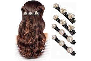 NT-LING 4PCS Sparkling Crystal Stone Braided Hair Clips with 3 Small Clips, Pearl shaped hairpin duckbill clip,Braided Hair Clip with Rhinestones for Girls Women Hair Accessories