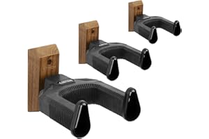 STRICH Lot de 3 supports muraux en bois de noyer pour guitare acoustique, guitare électrique, banjo, basse