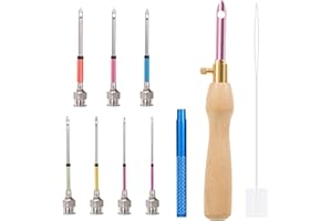 JSRQT 10 Pezzi Kit Punch Needle,Penna per Ricamo con 7 Aghi Intercambiabili Regolabili,Set di Aghi per Punzonatura,Ago Magico per Ricamo