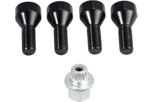 Bohaner Set di dadi di bloccaggio per ruota, 4+1, bulloni M12 x 1,5 in acciaio e dadi di bloccaggio per serie 1/3/5/6 M3, nero