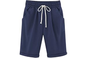 Petalum Women's Casual Summer Shorts Drawstring Elastic Waist Knee Length Curling Jersey Bermuda Shorts