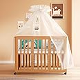 StarAndDaisy Baby Wooden Cot/Toddler's Bedside Bed- Multi-Functional Crib, Adjustable Height, Mosquito Net and Wheel Lock
