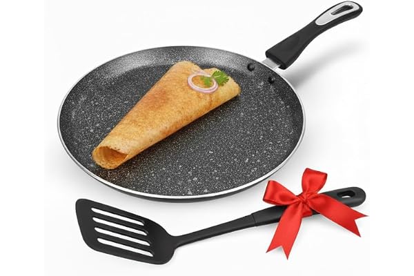 Impex Non Stick Tawa Pan with Spatula 30 cm Induction Base Tawa Granite Finish Tawa Pan Multi-Purpose Aluminium Tawa Induction and Gas Stove Compatible Dosa Tawa 1 Year Warranty