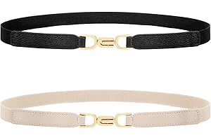 XZQTIVE Thin Elastic Belts for Women Black Skinny Stretch Waist belts for Women Dresses Leather Adjustable Belt Set of 2