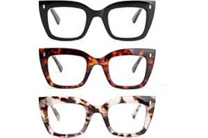 KoKoBin 3 confezioni di oversized occhiali da lettura quadrati da donna, anti luce blu con cerniere a molla occhiali