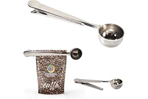 POWERSELL Misurino Cucchiaio Dosatore per Caffè - Cucchiaino con Clip Sigilla Sacchetto in Acciaio Inox per Misurazione della Quantità di Polvere di Caffè 7g