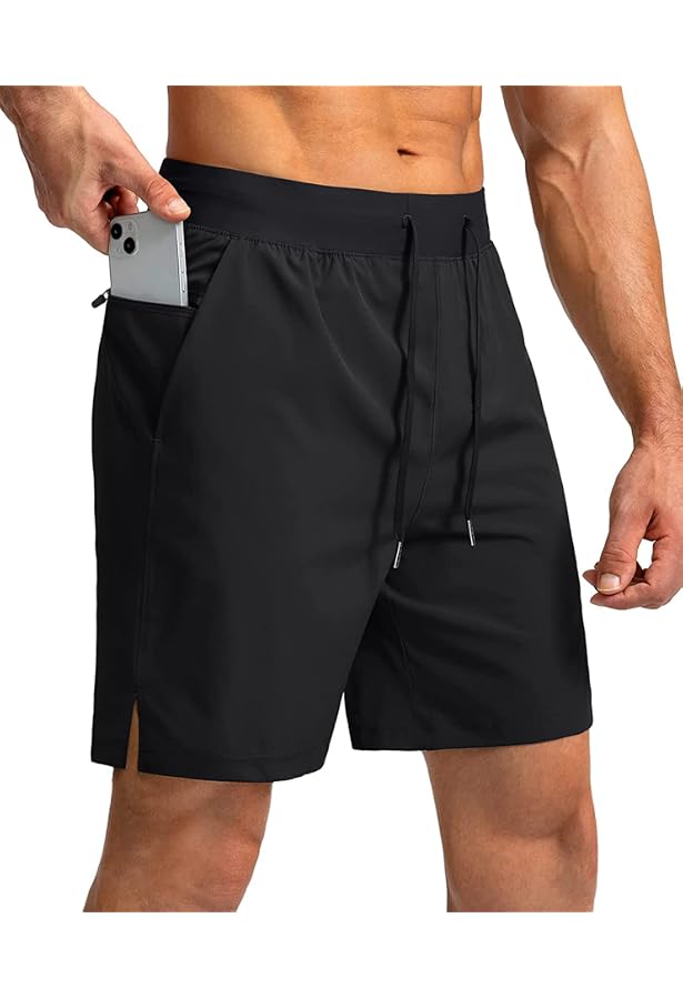 Short De Tennis Homme Avec Poches Zippées Ice Sense - Noir, Stretch - Cordon Réglable, Coupe Décontractée