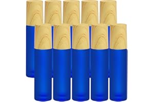 Enenes Ätherische Öle Roller Flaschen 10 Stück 10ml Anti-UV Roller Schwarzglasflaschen mit Holzdeckel & Edelstahl-Roller Ball Ätherische Öle(Dunkelblau)