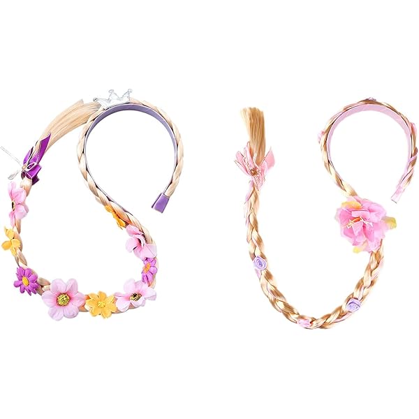 Parrucca Rapunzel Per Bambini - Treccia Bionda Con Fiori E Forcina - Costume Principessa