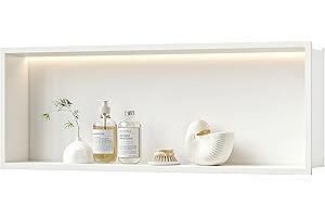 Neohomee Étagère murale pour douche en acier inoxydable avec éclairage LED, niche de douche intégrée blanche à étagère unique pour salle de bain, 90 x 30 cm