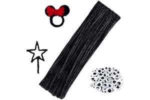 KIMMAX 100 pulitori per pipa in filo di ciniglia nero, 30 cm, set fai da te e 100 occhi oscillanti per bambini, fai da te e decorazioni natalizie (nero)