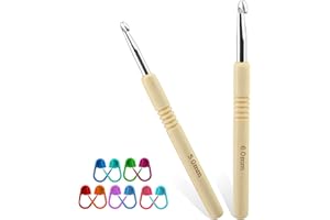 DEUDY Uncinetto, Manico in Legno Uncinetto Hook Alluminio Hook Testa Uncinetto Aghi Ergonomici Aghi da Maglia Uncinetto per Principianti e Fatti a Mano DIY Uncinetto per Cucire a Mano (5.0cm & 6.0cm)