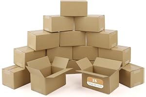 BOSCOW 25 Pezzi Scatola Cartone Carta Kraft Marroni, Scatole di Cartone Piatte Scatole di Cartone per Trasloco Catole di Cartone Ondulato Per Stoccaggio, Imballaggio, Traslochi (25.4 * 15.24 * 15.24 cm)
