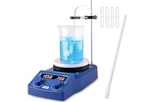 FOUR E'S SCIENTIFIC 5000ML Magnetic Stirrer Hotplate with PT1000 Sensor Stand Support Rod | Max 5L | 280°C/ 536°F | 100-1500RPM | 5000ML Digital Lab Stirrer with Stir Bar Retriever(UK plug)