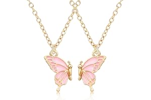 GGUFAY 2PCS Collana dell'amicizia, Farfalla Rosa Collana di Amicizia,Collana Pendente Amicizia,per Regalo di Compleanno per Migliori Amici