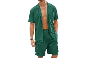 Fastkoala Homme Ensemble Sets Ete Tenues Survêtement Costumes Plage Vacances Bouton Lapel Chemises et Shorts 2 Pcs