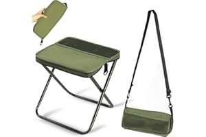 BAOMAEYEA Sgabello pieghevole portatile con tracolla regolabile, mini sgabello da campeggio per esterni, con borsa portaoggetti con cerniera, per pesca e viaggi (verde)