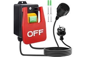 FRESUM Single-phase on/off switch, 230 V, emergency stop switch, pressure switch, machine switch, safety switch with socket for quick switching off of milling table and other electrical devices