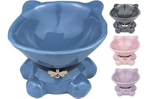 Busnos Cat Bowl Azul Cuenco Ceramica Comida Gato 14x13x11 Cm Cuenco Elevado para Gatos Bonito Accesorios para Gatos Responder Cantando Bebedero Gatos Accesorios para Gatos y Perros Pequeños Comedero