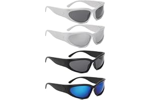 LEFSDVF 4 Pcs Wrap Around Sport Sunglasses, UV400 Shades Outdoor Sport Sunglasses, Futuristic Oval Sun Glasses, Y2K Stylish Polarised Oval Sunglasses HD Vision Sunglasses for Running Cycling Fishing Golf