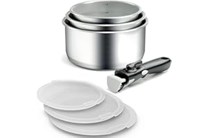 Backen 291108, Set de Casseroles 16,18,20cm, Inox, 8 Pièces, Induction,1 poignée amovible,1 Couvercle Multipositions Métal, 3 Couvercles Hermétiques, Compatible lave-vaisselle, Garantie 5 ans.