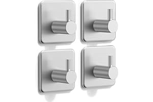 Auxmir Handtuchhaken 4 Stück Handtuchhalter ohne Bohren, Selbstklebend Klebehaken Wandhaken aus Edelstahl, Rostfrei, Ideal für Bad Toilette Küche Büro