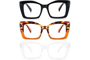 KoKoBin Oprah Occhiali da lettura quadrati da donna Oversized con cerniere a molla per computer (Nero/marrone leopardato/trasparente, 2.5, Diottria)