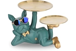 oliruim Statua per cani maggiordomo con vassoio, statua di bulldog francese, decorazione per la casa, decorazione da tavolo, soggiorno, tavolo da ingresso, decorazione per la casa (Verde)