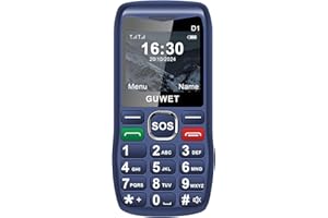 Guwet Senior Mobile Phone No Contract 2G Dual SIM Mobile Phone with Emergency Button and Large Buttons, 1600mAh Battery, Long Standby Time, Blue