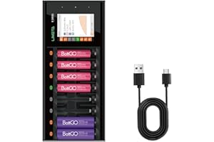 LIMETA 8 Bay AA AAA Batterieladegerät - Schnellladegerät mit Entladefunktion und LCD-Display - für Li-Ionen, LiHv, NiMH, NiCd, HiFe, NiZn wiederaufladbare Batteren und mehr