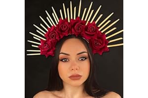 Reaky Serre-tête avec couronne de fleurs rouges pour femme, accessoire de déguisement de fête des morts