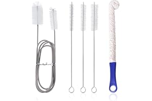 HDGSAFD Set di 5 spazzole per la pulizia su entrambi i lati, in acciaio inox, spazzola per la pulizia del manico lungo, spazzola in spugna, adatta per tubi, lavandini, bottiglie, acquari