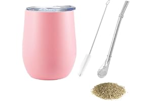 SVUPUE Yerba Mate, tasse à maté en acier inoxydable, 360 ml, adaptée au thé maté, au café et au thé aux fruits, rose