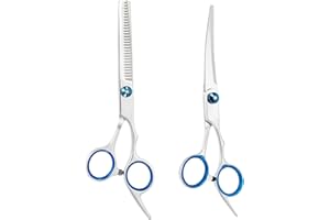 VINUWU Dog Grooming Scissors Set with Safety Round Tips Stainless Steel Pet Grooming Kit Used for Dogs Cats Pets with Cutting Scissors, Thinning Shear (Blue, 2in1)