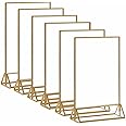 6 Pack Acrylic Display Stand with Gold Border, Gold Picture Frames, Clear Acrylic Sign Holder for Restaurant Signs, Wedding Table Numbers, Photos,Menu Holder (Gold A5)