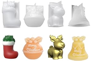 MIYUANGKJ Molde de vela Navidad 3D silicona Navidad alce molde de silicona yeso cervatillo candelabro molde DIY Navidad campanas forma resina molde jabón para decoración navideña 3 piezas