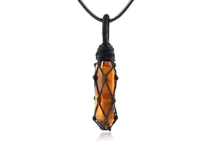 Divani Hexagonal Crystal Point Pendant Necklace for Unisex Wrapped Stone Wand Pendant with Adjustable Cord